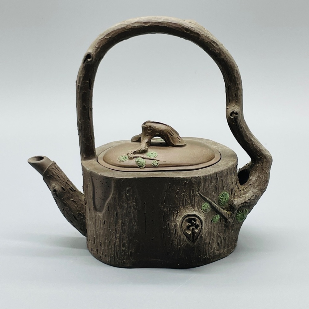 Yixing Zisha Tree Trunk Purple Clay Teapot Signed Rui Hua